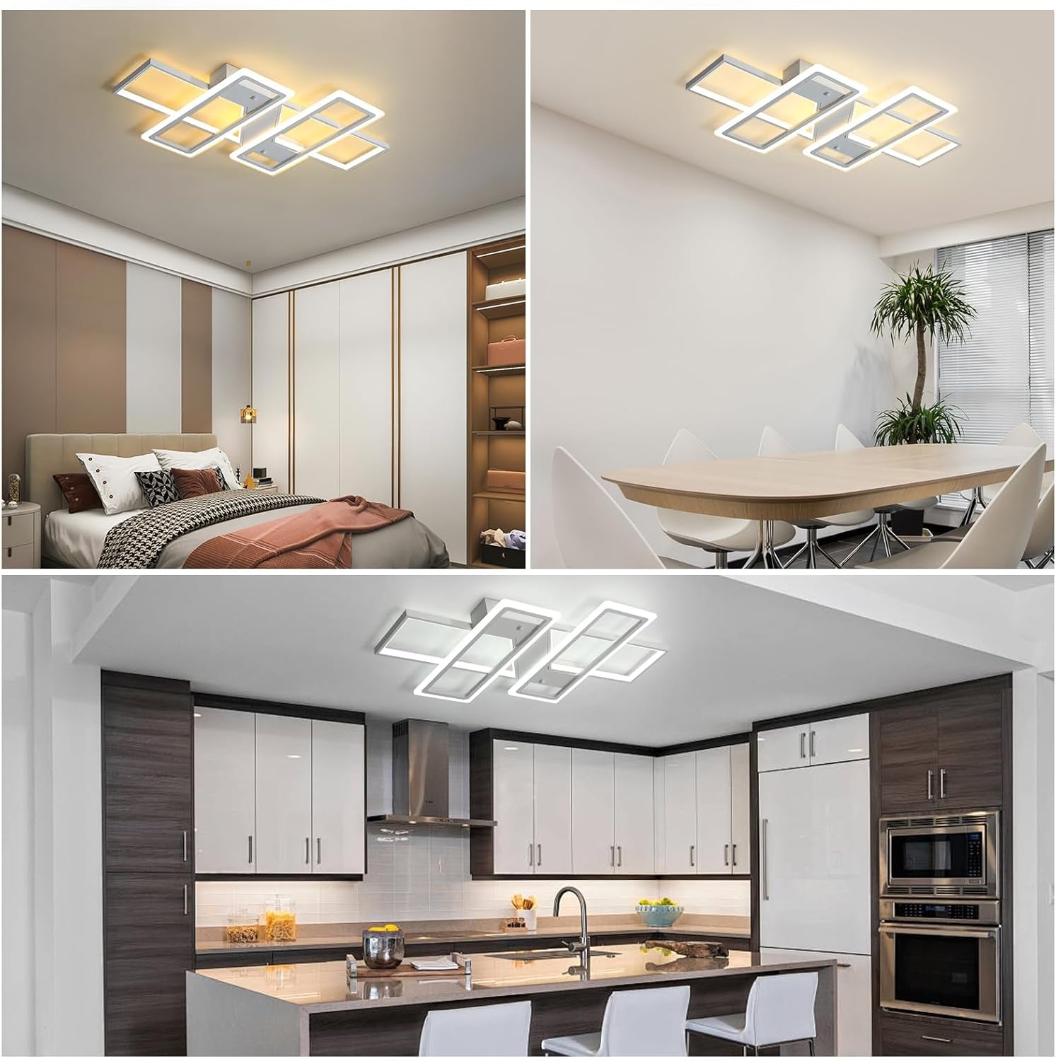 Dimmable Ceiling Light for Living Room,4 Squares Modern LED Ceiling Lamp with Remote Control,80W Acrylic Flush Mount Ceiling Light Fixture for Dining Room Bedroom Kitchen(White)